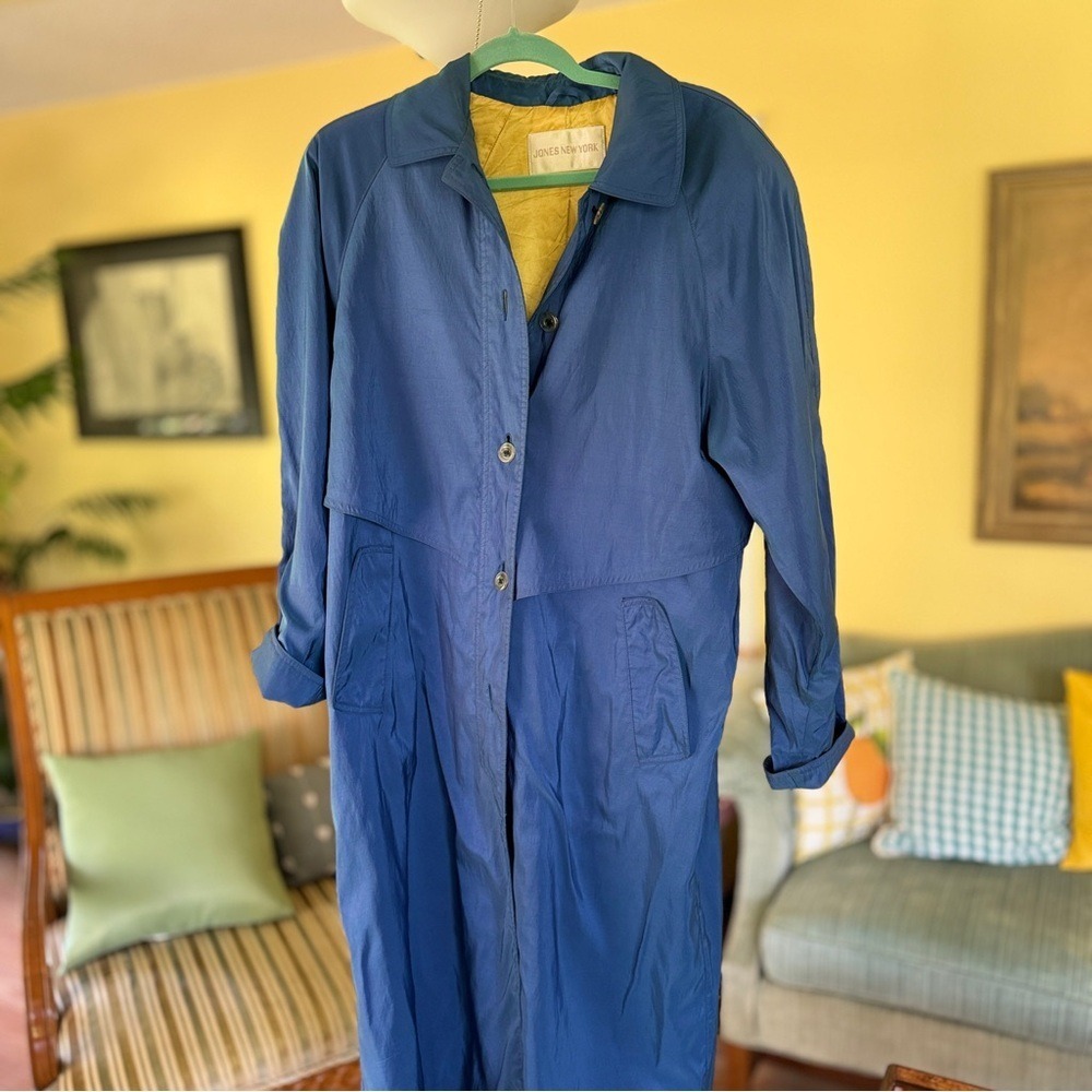 Vtg Jones New York Bright Royal Blue Trench style fully lined rain JacketSz Xl‎